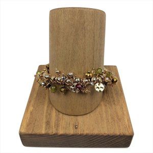 Dress Barn Gold Red Green Elastic Beaded Bracelet